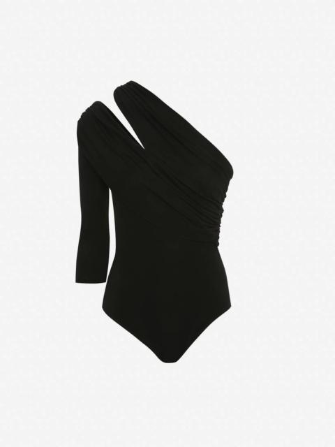 Women's Slashed One-shoulder Bodysuit in Black