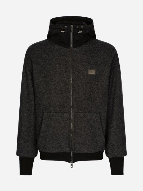 Wool jersey jacket with hood and logo