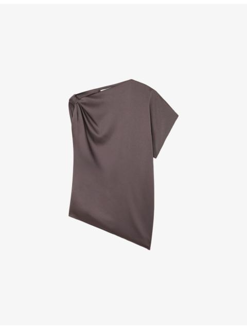 REISS Kezia Draped One-Shoulder Satin Top