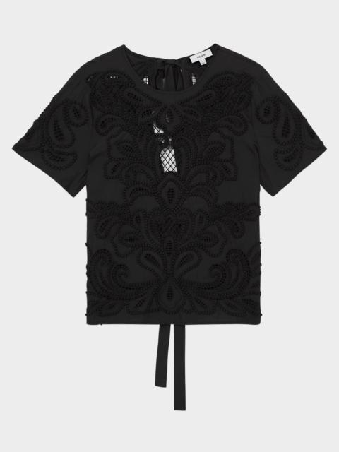 REISS Iyla Embroidered Open-Back Top