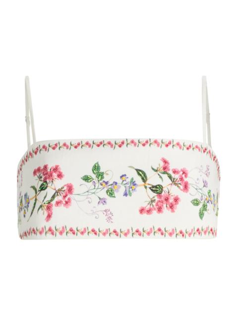 HEMANT & NANDITA Women's Floral Embellished Linen-Cotton Bustier Top - Ivory