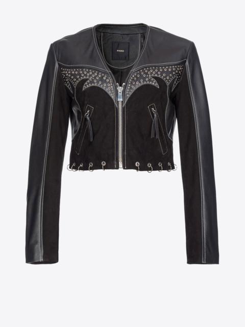 LEATHER AND SUEDE BIKER JACKET WITH PIERCING DETAIL