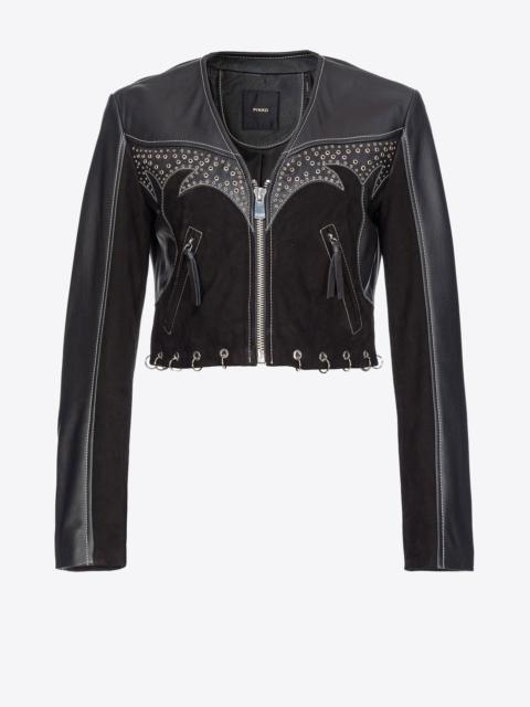 PINKO LEATHER AND SUEDE BIKER JACKET WITH PIERCING DETAIL