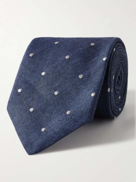 8cm Polka-Dot Linen and Silk-Blend Tie