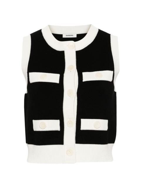 Sandro contrast-border knitted vest