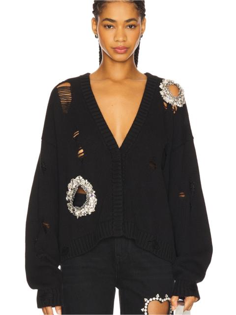 AREA Distressed Crystal Cardigan