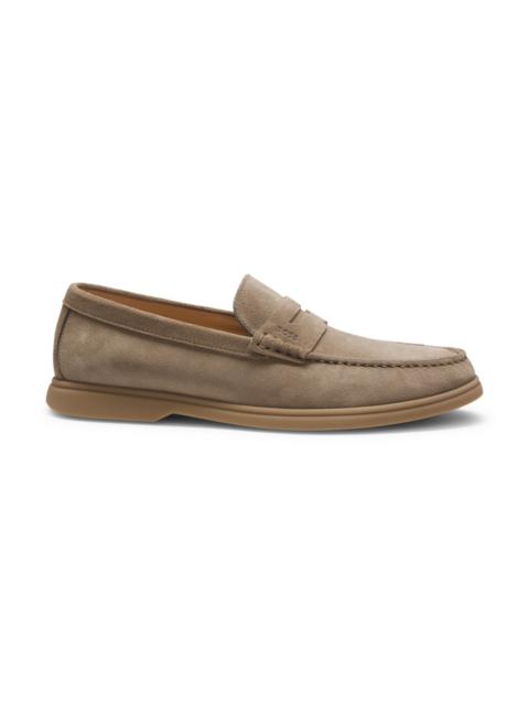 BOSS SUEDE LOAFERS WITH LOGO PENNY TRIM