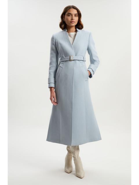 KAREN MILLEN Wool Investment Notch Neck Belted Detail Tailored Maxi Coat