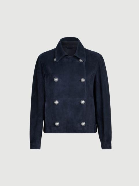 Brunello Cucinelli Couture suede cropped pea coat with monili