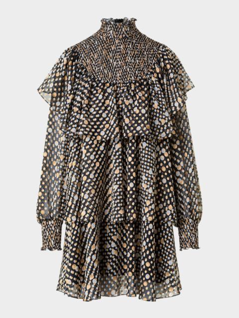 AKRIS Polka Dot Devore Crepe De Chine Ruffle Mini Dress