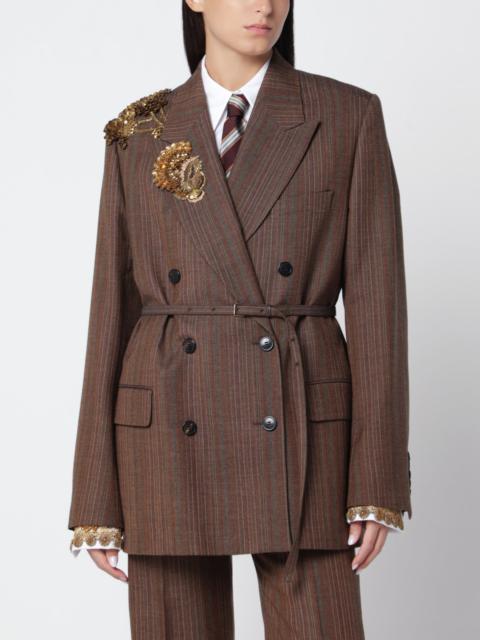 Dries Van Noten Brown pinstripe jacket with sequin embroidery