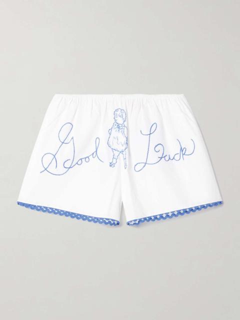 BODE Lucky Baby scalloped embroidered cotton-poplin shorts White
