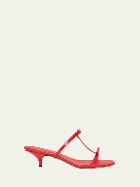 FERRAGAMO Abili Patent T-Strap Slide Sandals