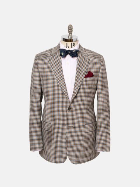 J. PRESS MADE-IN-CANADA TAN & BROWN SHEPHERD'S CHECK WOOL SPORT COAT