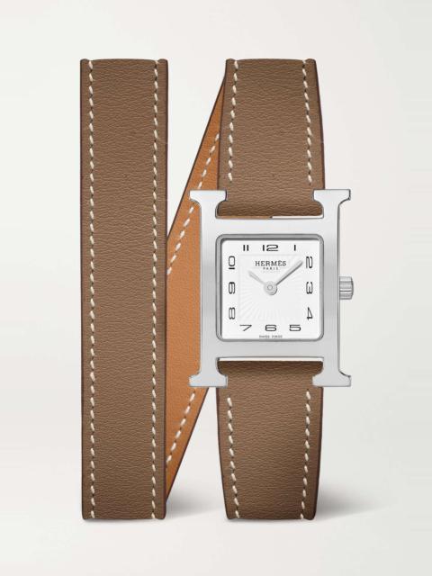 Hermès Heure H 25mm small stainless steel and leather watch