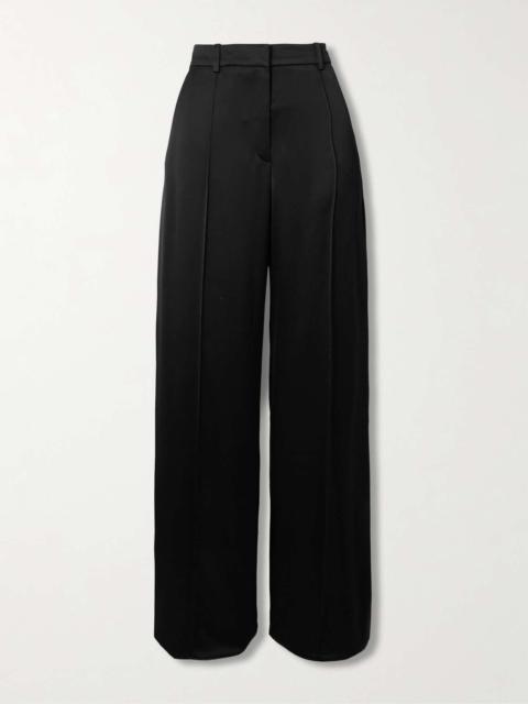 Pleated satin wide-leg pants Black