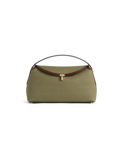 T-Lock Leather-Trimmed Canvas Top Handle Bag green