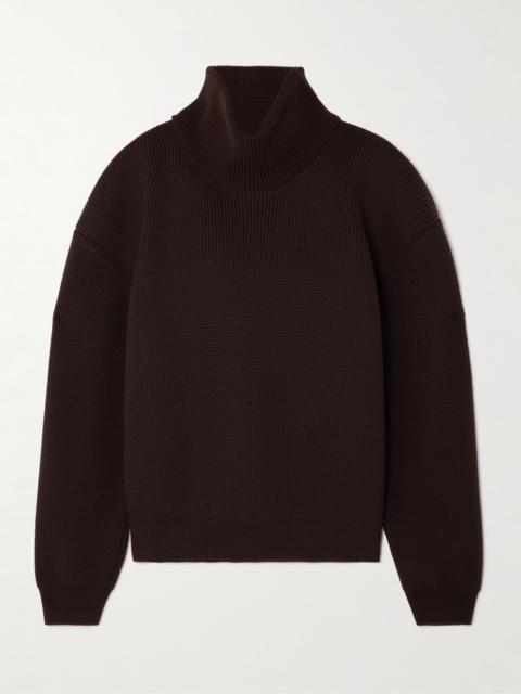 SAINT LAURENT Ribbed wool turtleneck sweater Dark brown