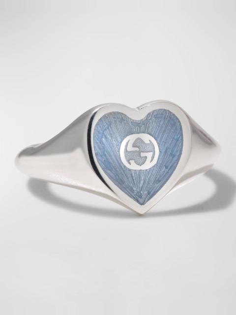 Sterling Silver Interlocking G Heart Enamel Ring