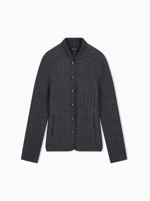GIORGIO ARMANI BLAZER JACKETS SLIM HERRINGBONE CASHMERE KNIT STAND COLLAR