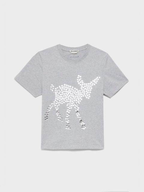 JW Anderson WOMENS ANIMAL STARS GRAPHIC PRINT T-SHIRT IN MID GREY MELANGE