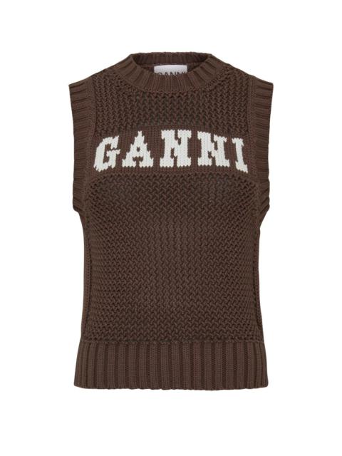 GANNI intarsia-knit logo organic-cotton blend vest
