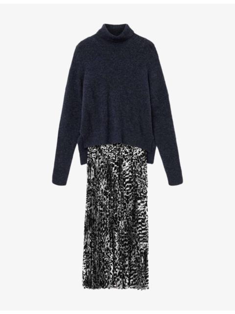 ALLSAINTS Spark Leppo Pleated Wool-Blend Midi Dress