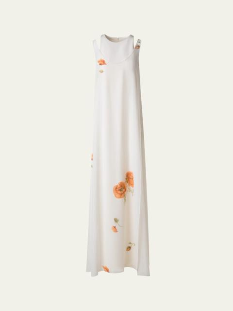 AKRIS Italian Anemone Print Silk Crepe Georgette Overlayer Gown