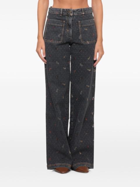 Etro floral-embroidered polka-dot jeans