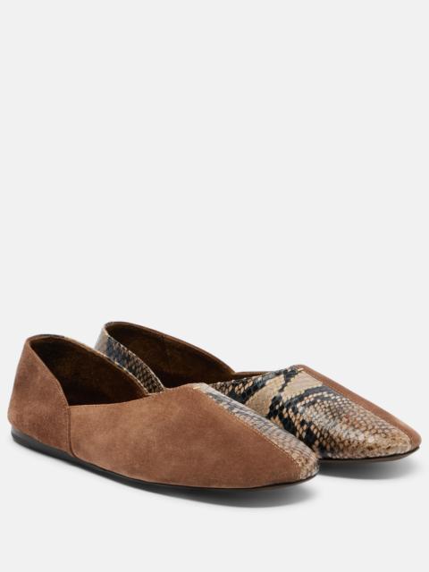 KHAITE Jane snake-effect leather and suede ballet flats