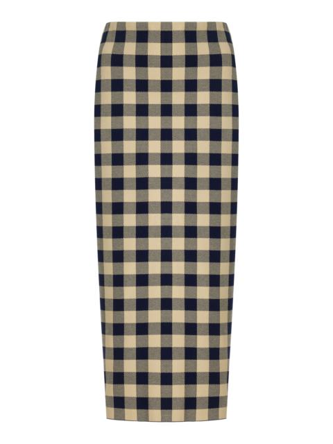 HIGH SPORT Petra Gingham Stretch-Cotton Knit Midi Skirt navy