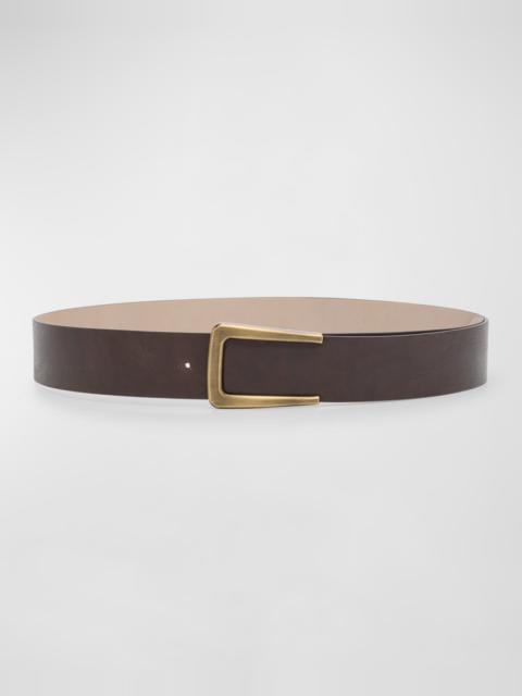 Logo Frame Vintage Effect Leather Belt