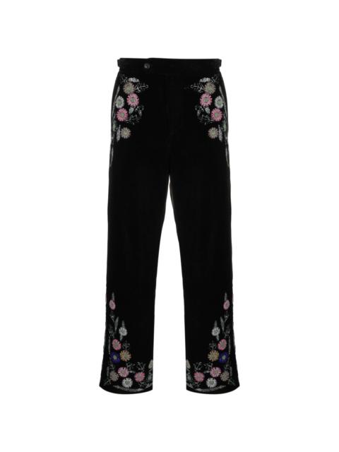 floral-appliquÃ© straight-leg trousers
