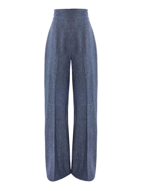 CAROLINA HERRERA High-Rise Linen-Cashmere Blend Wide-Leg Pants blue