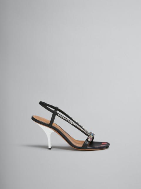 Marni BLACK LEATHER SANDALS WITH GEMSTONES