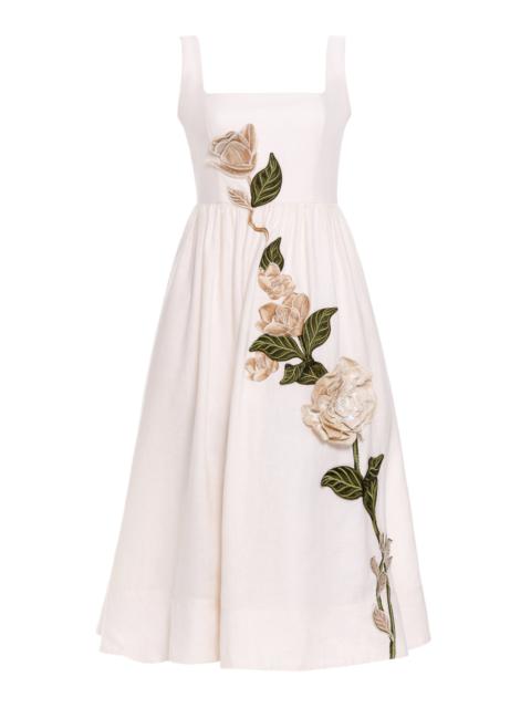 Agua by Agua Bendita Miamar Gardenia Embroidered Linen Midi Dress ivory