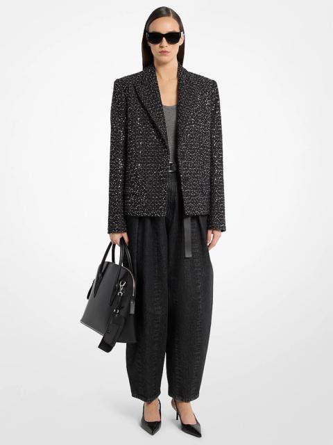 MICHAEL KORS COLLECTION Sequined Denim Tweed Cropped Blazer