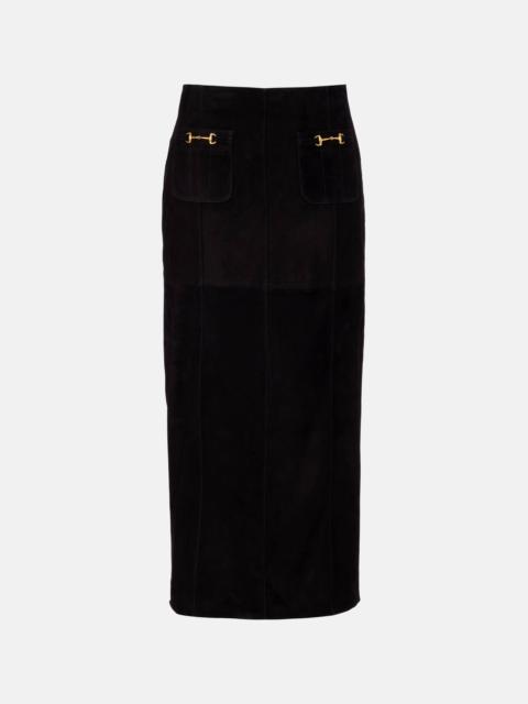 RIXO Edwina high-rise suede midi skirt