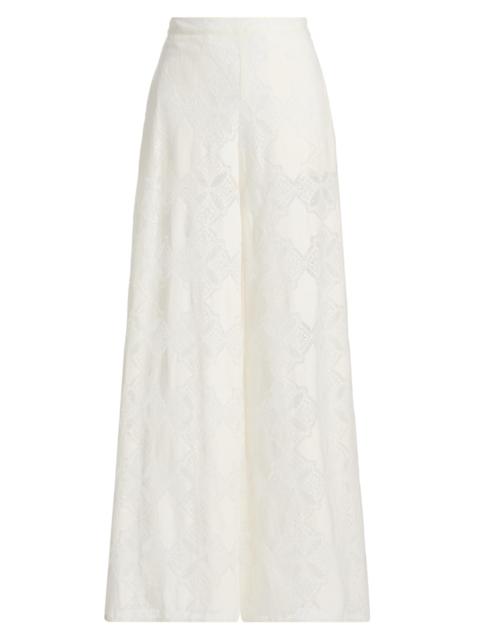 MISA Women's Ravi Jacquard Lace Wide-Leg Pants - Floral Medallion