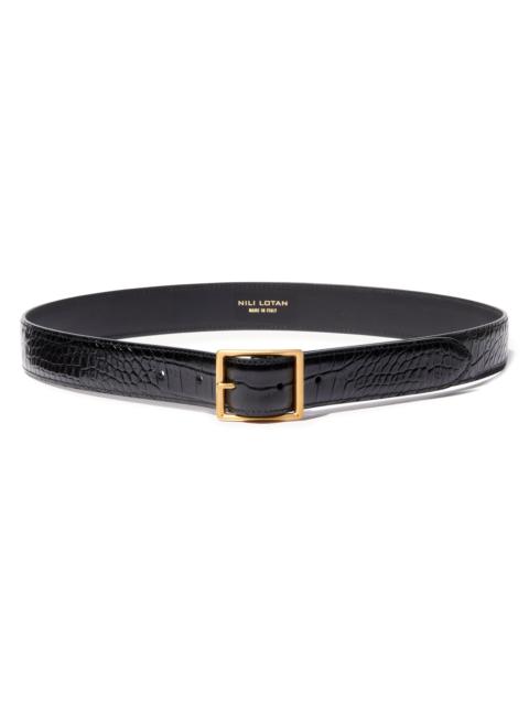 NILI LOTAN Women's Gabriele Leather Belt - Black Antique Gold Buckle