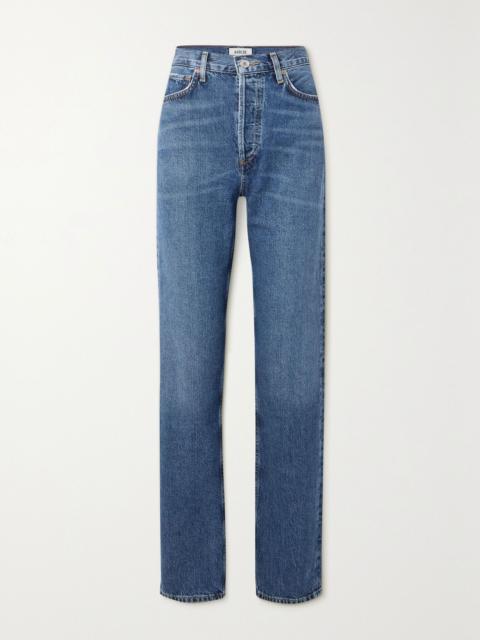 AGOLDE + NET SUSTAIN 90's Pinch Waist Long high-rise straight-leg organic jeans Dark denim