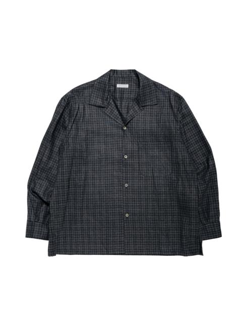 KAPTAIN SUNSHINE Wool Plaid Open Collar Shirt Charcoal