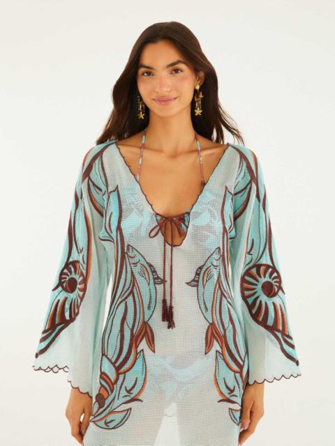 FARM RIO Fish Net Mini Dress With Long Sleeves