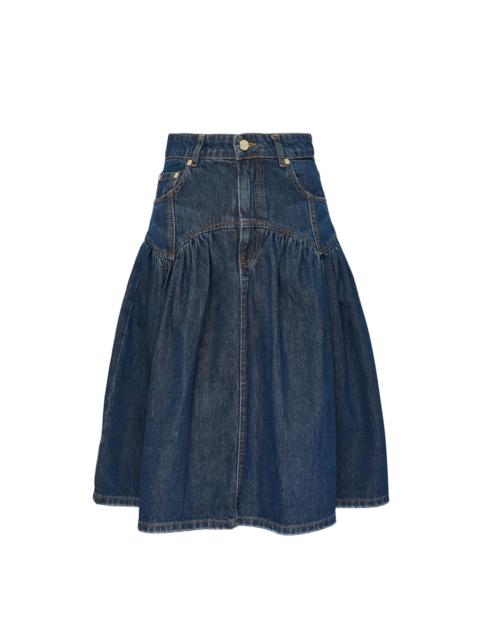 GANNI Slub Mix Denim Midi Skirt