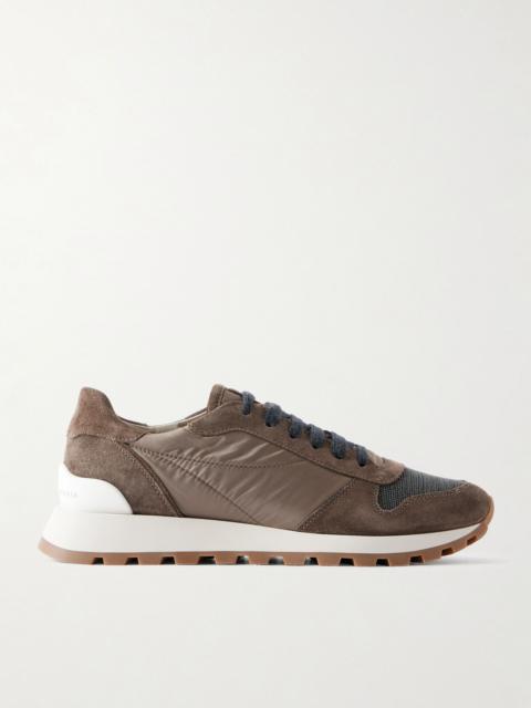 Brunello Cucinelli Monilli Runner bead-embellished shell and suede sneakers Brown