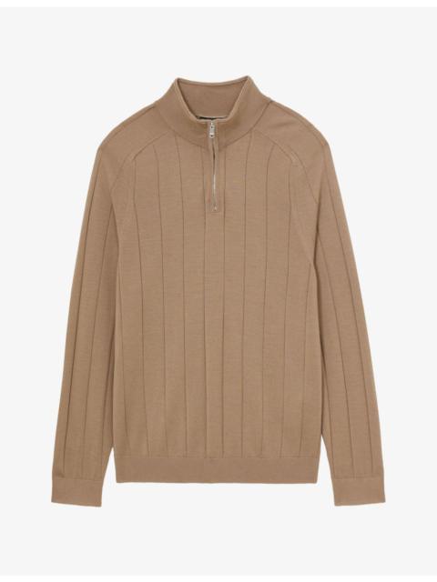 REISS Findlay Half-Zip Wide-Rib Merino Wool Jumper
