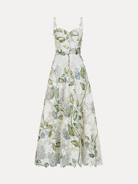 Oscar de la Renta PORCELAIN FLOWER GUIPURE COCKTAIL DRESS