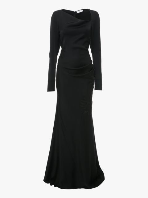 Long Sleeve Lace Applique Floor-Length Gown In Black