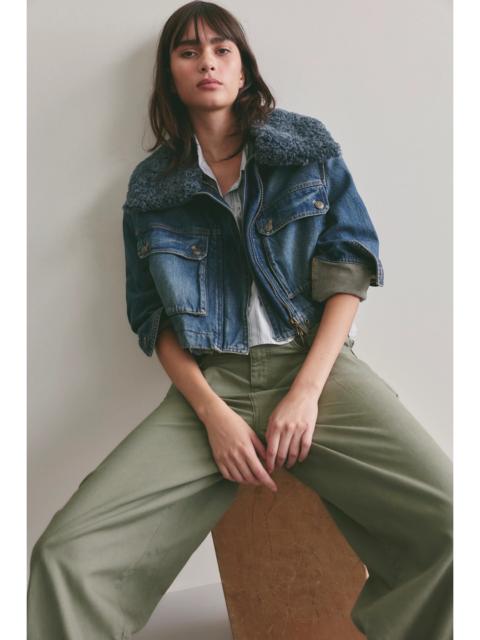 FREE PEOPLE We The Free Heart Land Cozy Denim Cropped Jacket