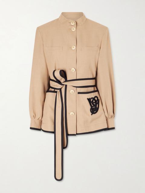Valentino Belted embroidered twill jacket Beige